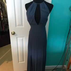 Blue floor length dress key hole front and back